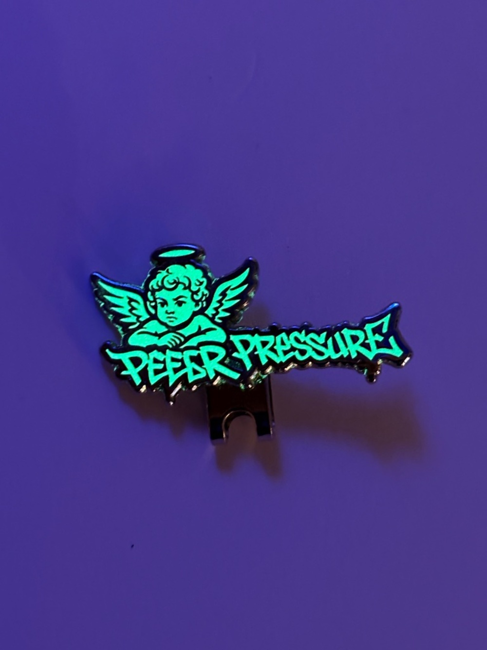 Peer Pressure Angel Glow In Dark Blip Blips Hat Pin White Green New Era Hats Bag